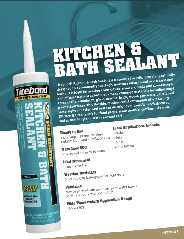 Baltas Hermetikas voniai ir virtuvei Titebond® Kitchen &amp; Bath Sealant