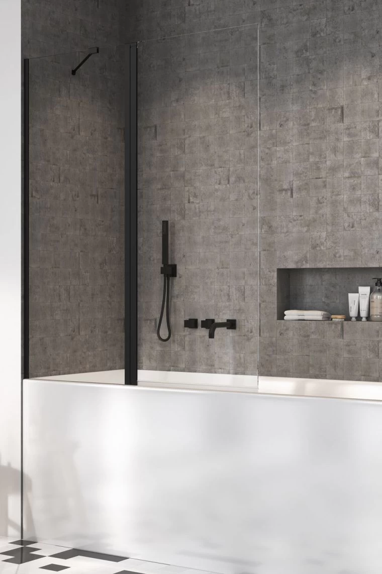 Vonios sienelė Radaway NES Black PND II 120 L kairė pusė, skaidrus st., juodas profilis 10009120-54-01L