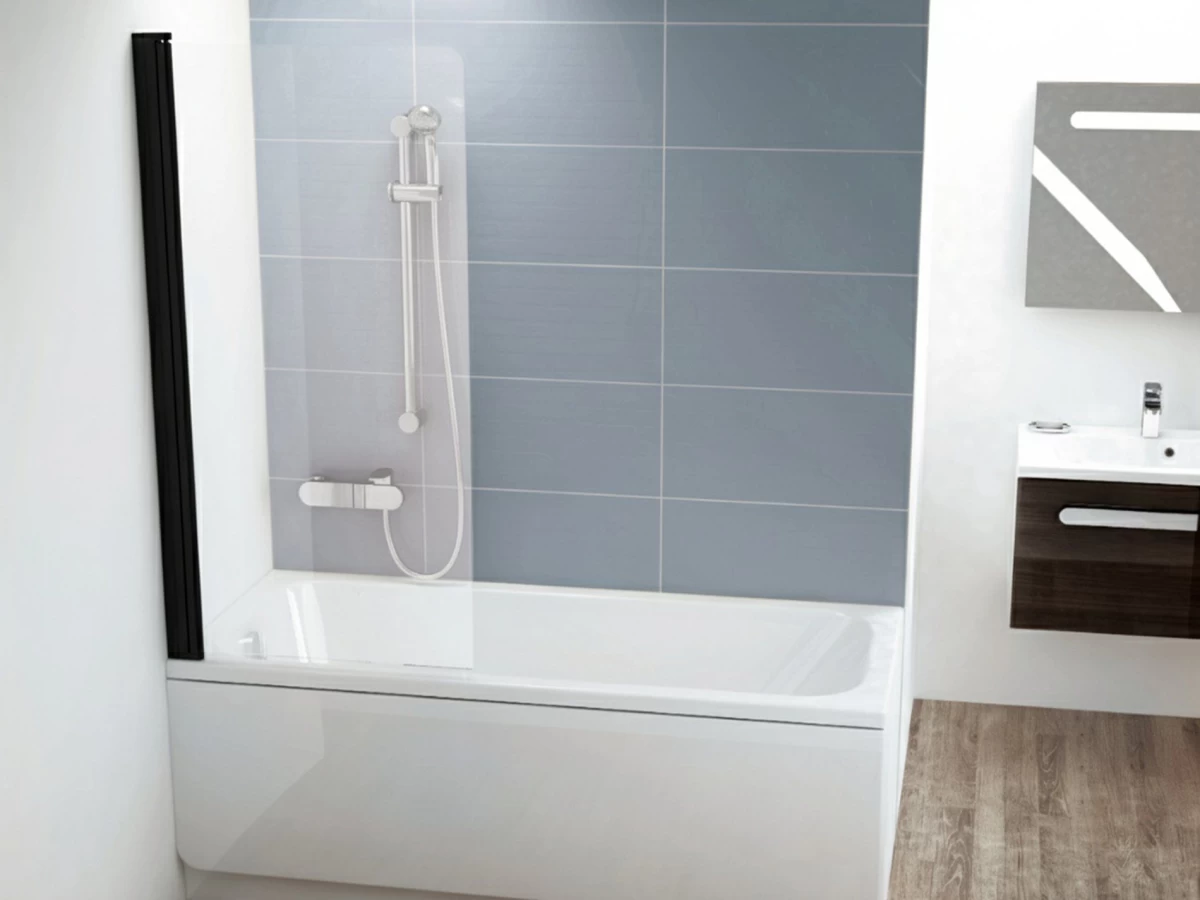 Vonios sienelė Ravak Ravak CVS1 80x150 cm juodas profilis, skaidrus stiklas 7QL40300Z1