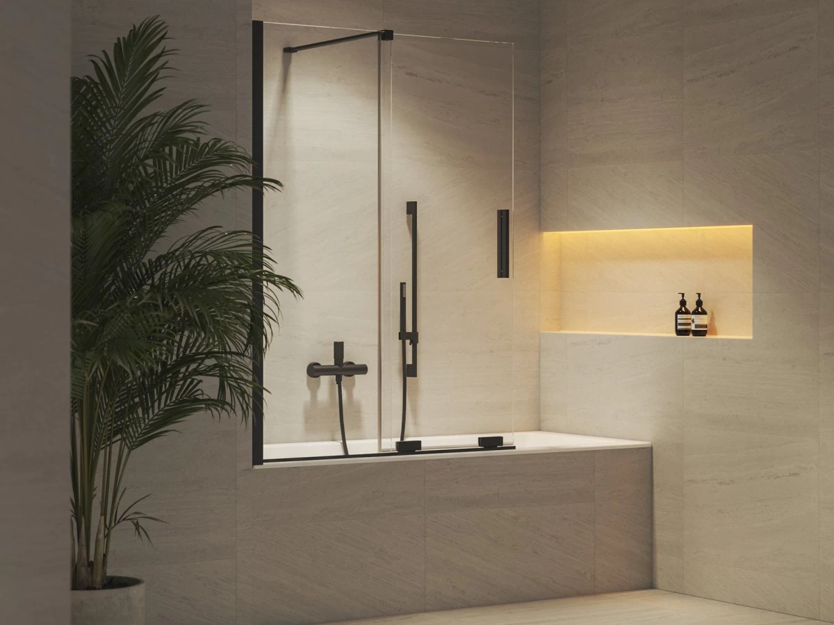 Vonios sienelė Ravak ROVS2 100, juodas+stiklas Transparent, X786A0300Z1