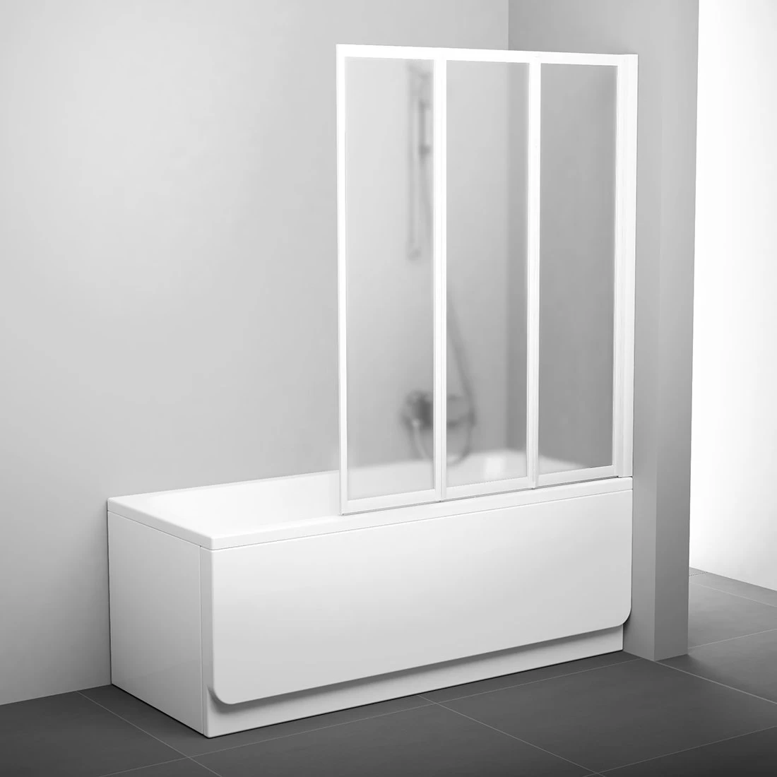 Vonios sienelė RAVAK VS3, 130x140cm balta ir stiklas Grape