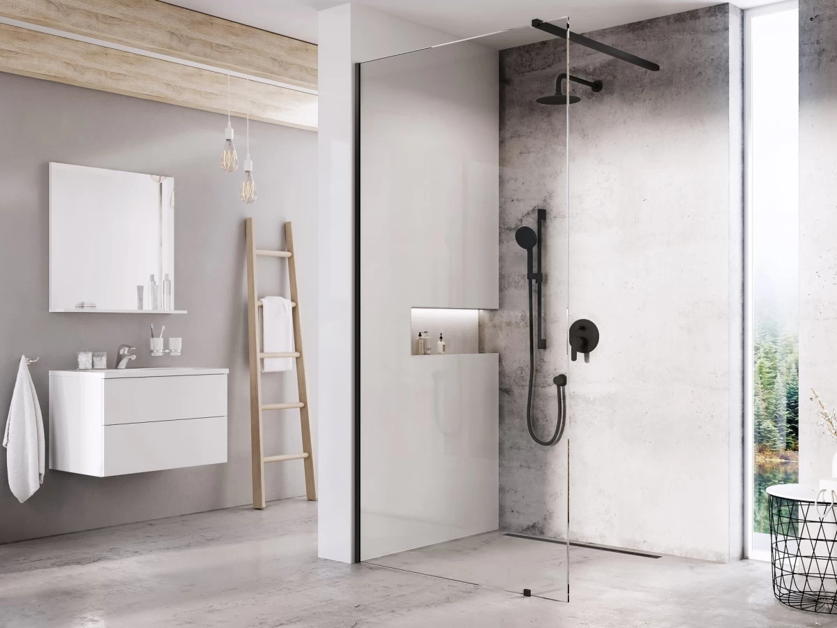 Walk-In Wall Set 70, juoda+stiklas Transparent Walk-In Wall Set 70, juoda+stiklas Transparent