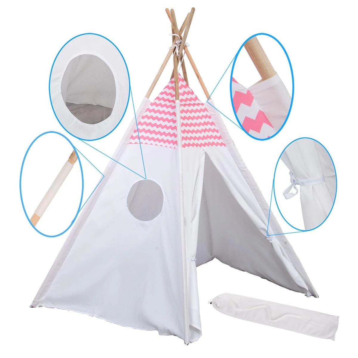 Wigwam Palapinė Enero Toys Classic Rožinė Ir Balta