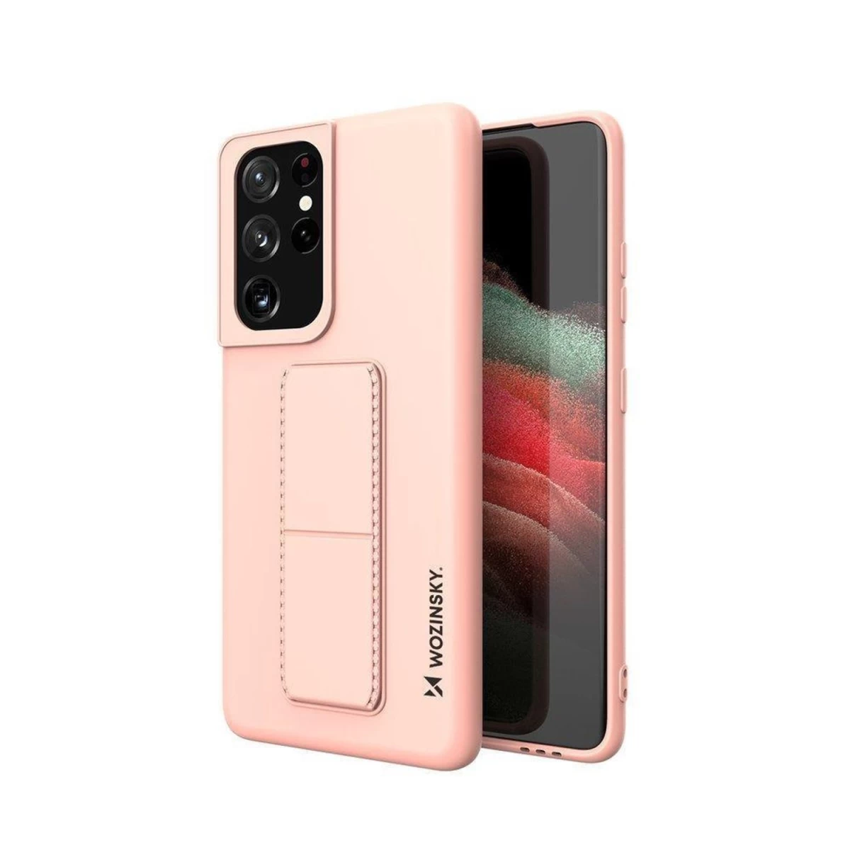 Wozinsky Kickstand Case Silikoninis Dėklas Samsung Galaxy S21 Ultra 5g Rožinis