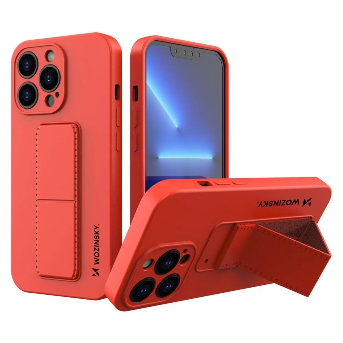 Wozinsky Kickstand Case Silikoninis Dėklas Su Stovu Iphone 13 Pro Max Raudonos Spalvos