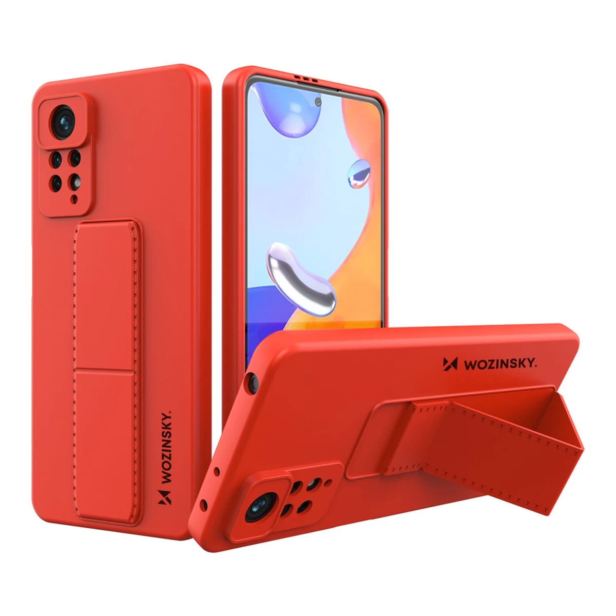 Wozinsky Kickstand Case Silikoninis Dėklas Su Stovu Xiaomi Redmi Note 11 Pro Raudonos Spalvos