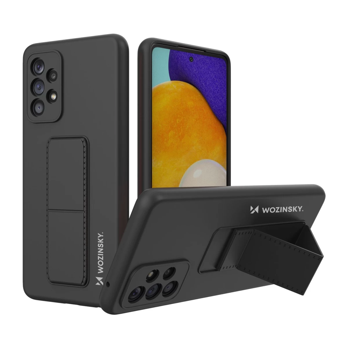 Wozinsky Kickstand Silikoninis Dėklas Su Stovu Samsung Galaxy A73 Juodas