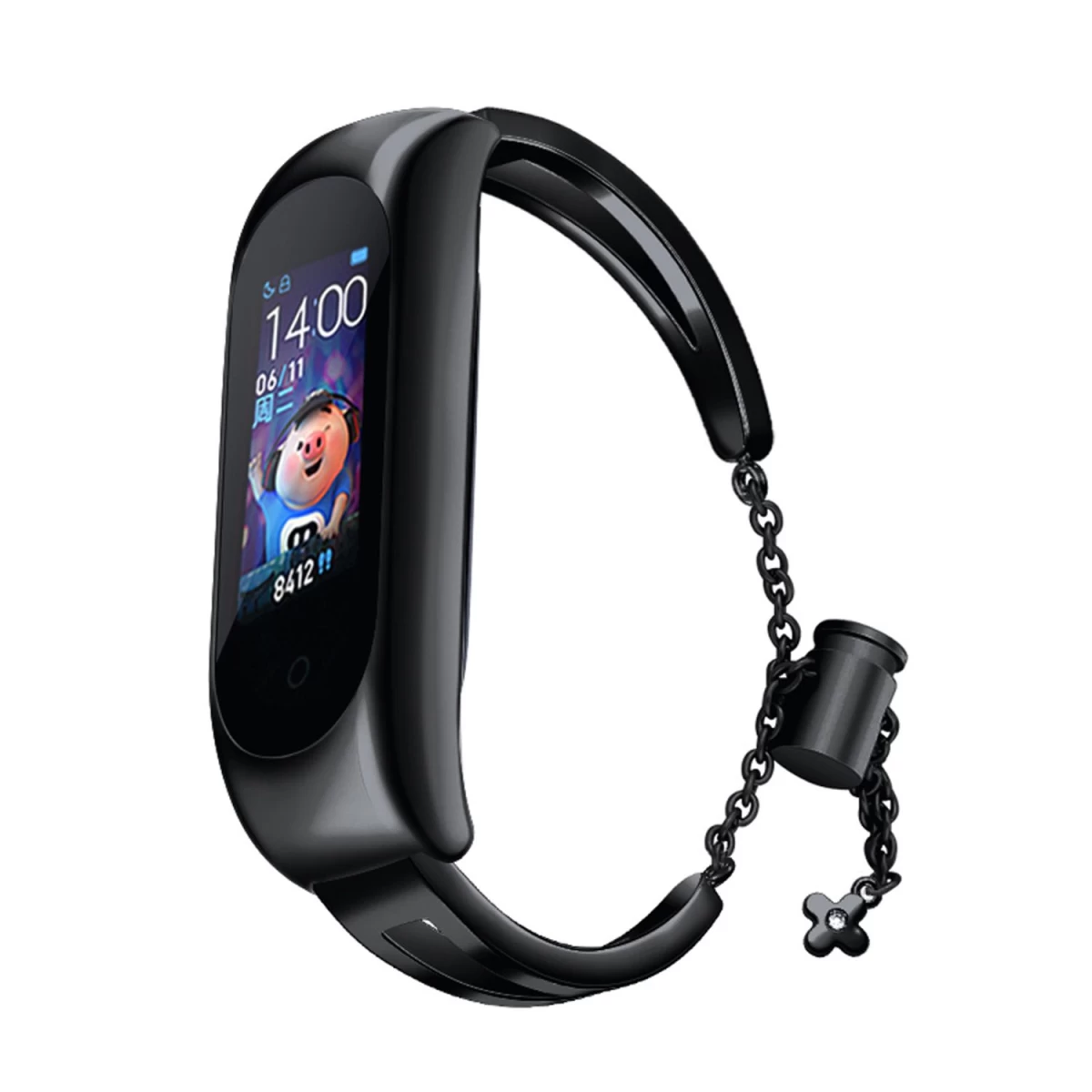 Xiaomi Mi Band 6 / 5 / 4 / 3 Juodos Spalvos Metalinės Apyrankės Grandinėlės Pakaitinis Dirželis