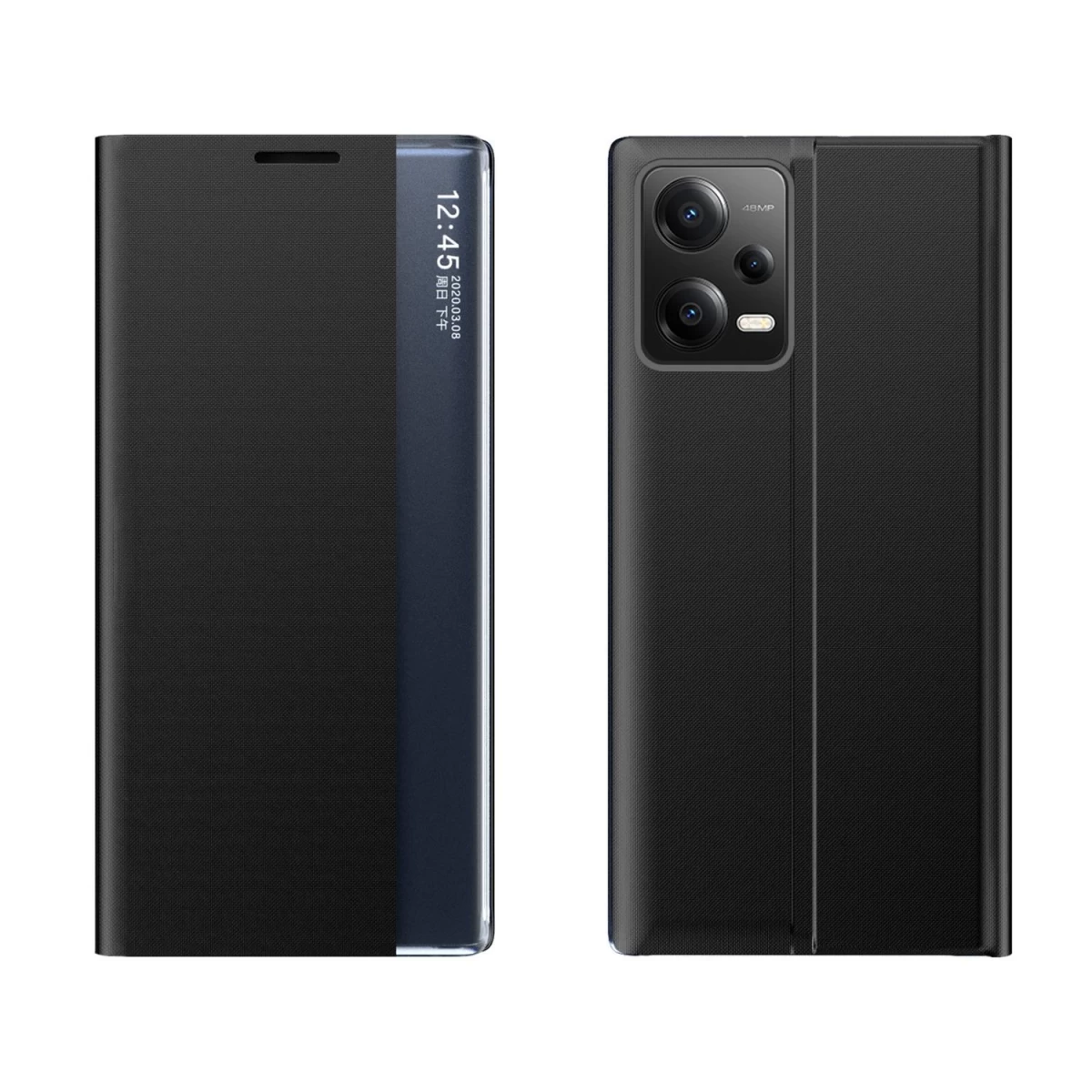 Xiaomi Redmi Note 12 Pro+ New Sleep Case Juodas Su Atlenkiamu Dangteliu Ir Stovu.