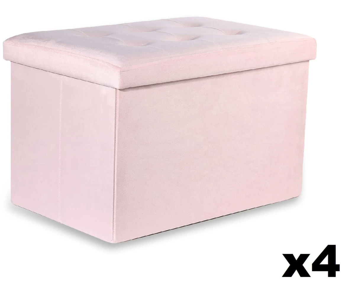 Xl Sulankstomas Pufas Su Sagomis - 60x38x38cm Aksominis Rožinis X 4