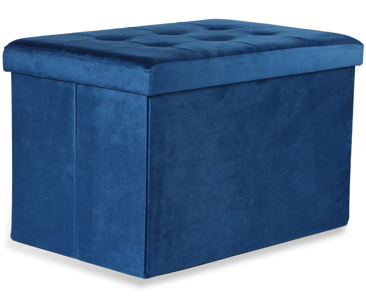 Xl Sulankstomas Pufas Su Sagomis - 60x38x38cm, Aksominis, Tamsiai Mėlynas