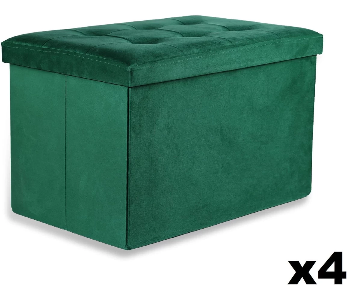 xl Sulankstomas Pufas Su Sagomis - 60x38x38cm Aksominis žalias X 4