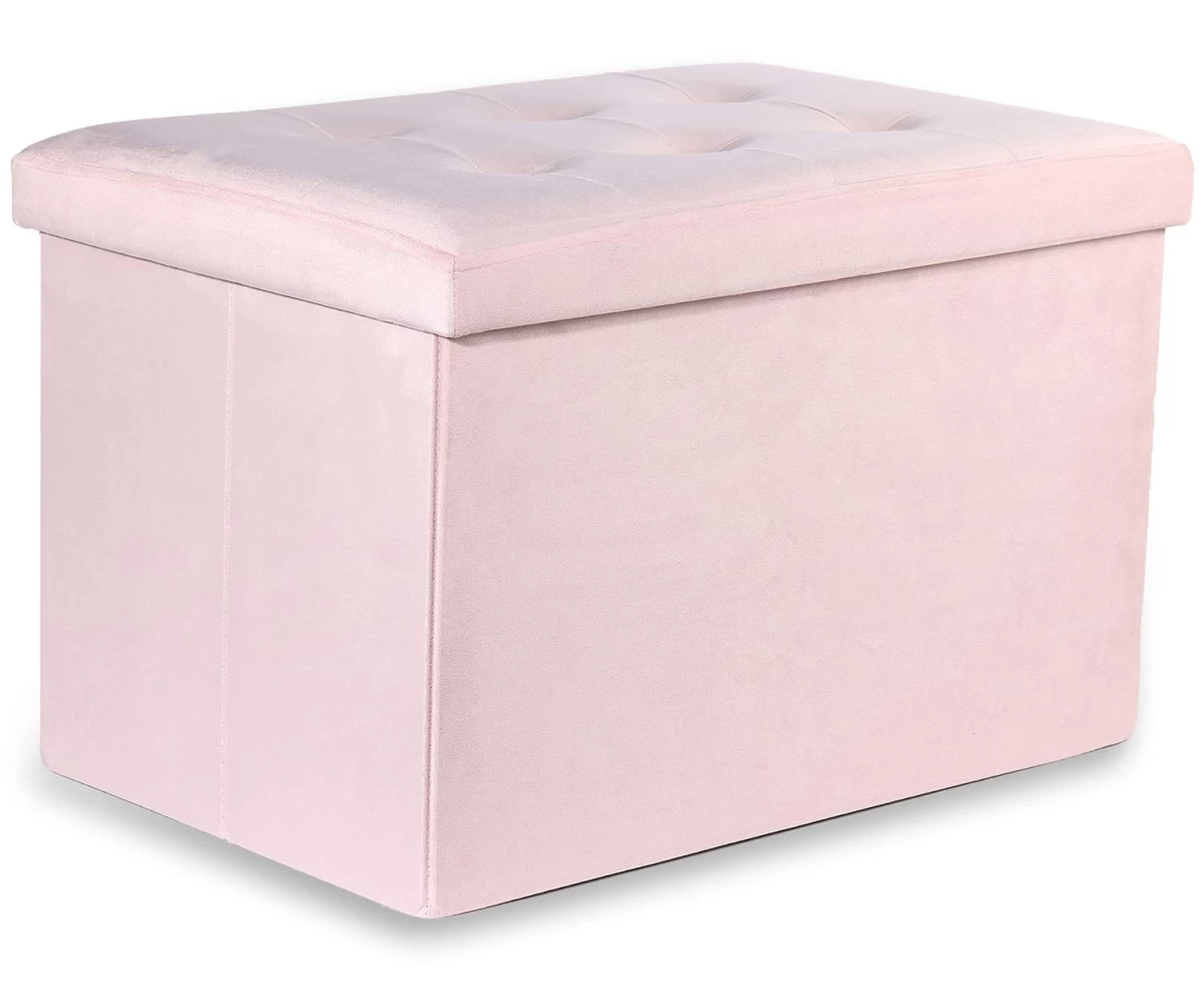 xl Sulankstomas Pufas Su Sagomis - 60x38x38cm Rožinis Aksomas