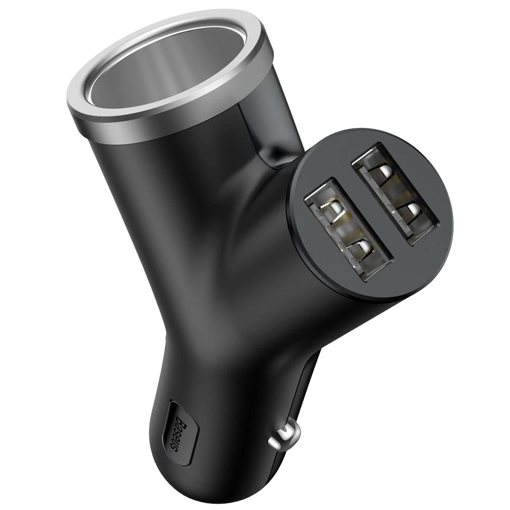 Y Tipo Automobilinis įkroviklis 2x Usb + Cigarečių Pridegiklio Lizdas 3,4a, Juodas