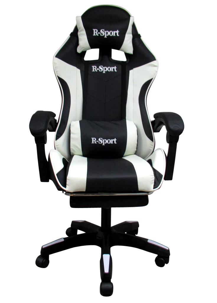 žaidimų Fotelis K4 R-sport White &amp; Black Su Kojų Atrama + Masažuoklis