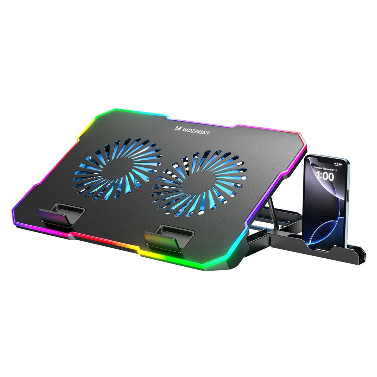 žaidimų Nešiojamojo Kompiuterio Aušinimo Padas Su Rgb Telefono Laikikliu – Juodas