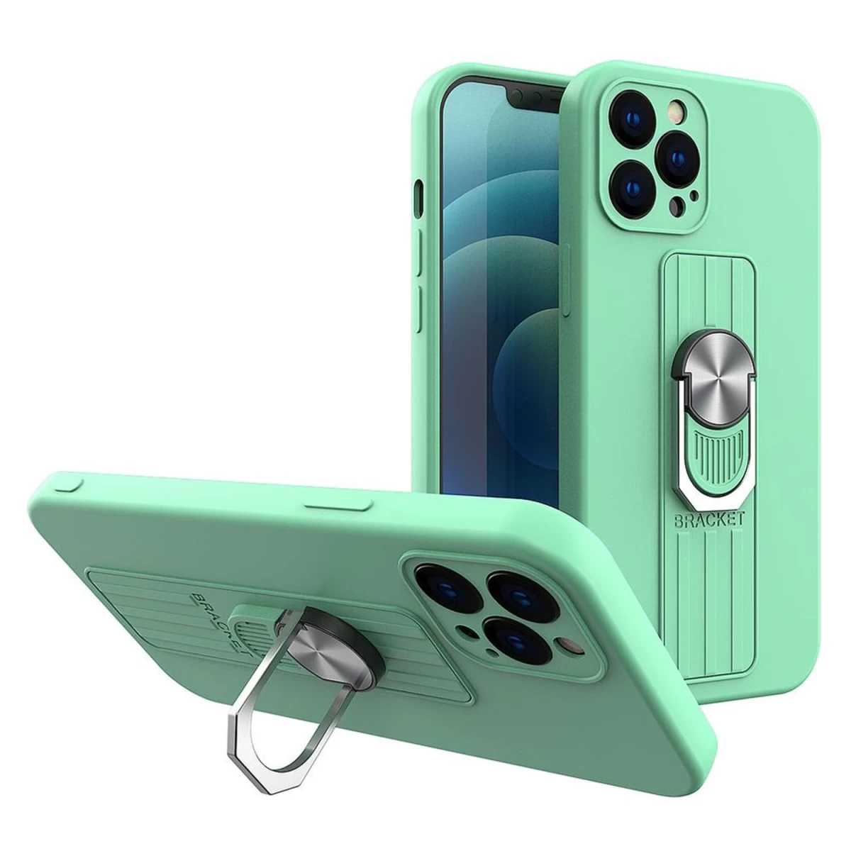 žiedinis Dėklas Silikoninė įmautė Su Pirštų Laikikliu Ir Stovu iphone 11 Pro Mėtų Spalvos