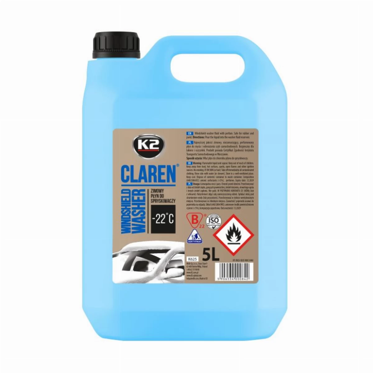 Žieminis langų skystis K2 CLAREN -22°C, 5L