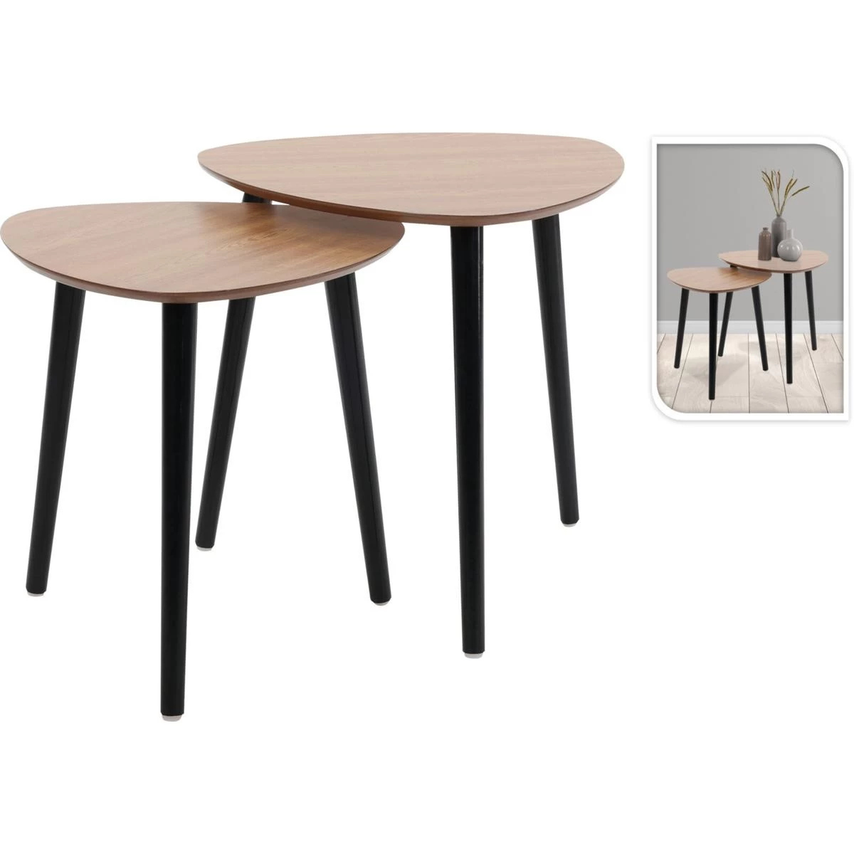 žurnalinis Staliukas Su 3 Kojomis Medinis Stalviršis 2 Vnt.