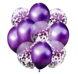 10 Violetinių Metalinių Balionų Rinkinys Su Konfeti