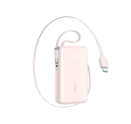 10000 Mah 35 W powerbank Su Ištraukiamu Usb-c Kabeliu Ir Usb-c Dirželiu - Rožinės Spalvos