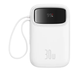 10000 Mah Qpow 2 30w Maitinimo Bankas Su Integruotais Usb-c Laidais - Baltas
