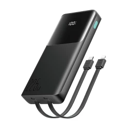 10000 Mah Talpos powerbank Su Integruotu Usb-c iphone Lightning Kabeliu - Juodas