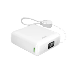10000 Mah Usb-a Usb-c Maitinimo Bankas Su Ekranu Ir Integruotu 20 W Usb-c Kabeliu - Baltas