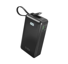 10000 Mah Usb-a Usb-c Maitinimo Blokas Su Ekranu Ir Integruotu 20 W Usb-c Kabeliu - Juodas