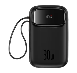 10000mah Qpow 2 30w Maitinimo Bankas Su Integruotais Usb-c Laidais - Juodas