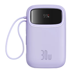 10000mah Qpow 2 30w Maitinimo Bankas Su Integruotais Usb-c Laidais - Violetinės Spalvos