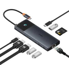 10in1 Hub Adapteris Usb-c į Usb-c Pd / 3x Usb-a / 2x Hdmi / Rj-45 / Sd / Tf Juodas