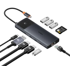 11in1 Hub Adapteris Usb-c Usb-a / Pd / Hdmi / Dp / Rj-45 / Sd / Tf Juodas
