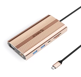 12-in-1 Usb-c Doko Stotis – Usb-a, Usb-c, Hdmi, Vga, Rj45, Sd, Microsd, Pd 100 W – Rožinė Auksinė