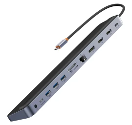 12in1 Hub Nešiojamojo Kompiuterio Stovas Usb-c Usb-a Dp Hdmi Sd Tf Rj45 3,5 Mm Lizdas Pd 100w Pilkas