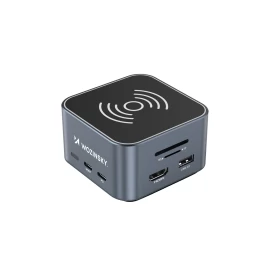 12in1 Koncentratorius Su Belaidžiu įkrovikliu Usb-a Usb-c Hdmi Rj45 Sd Tf Mini Lizdas - Pilkas