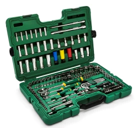 1/4&#039;&#039; + 3/8&#039;&#039; + 1/2&#039;&#039; Galvučių su antgaliais rinkinys 180vnt. 6-kampės