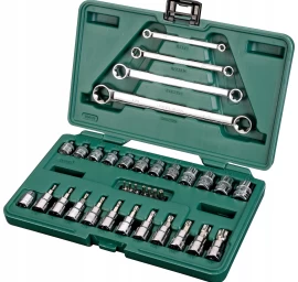 1/4 + 3/8 E-TORX galvučių ir veržliarakčių rinkinys 35vnt.