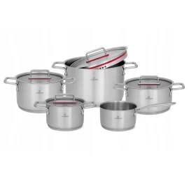 15 dalių puodų rinkinys su raudonais silikoniniais įdėklais ant dangtelių, ZT-33251