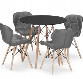 Apvalaus Stalo Komplektas Todi 80 Juodas + 4 Kėdės Lago Pilkas