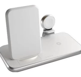 Belaidis įkroviklis Zens Aluminium 4in1 Stand Wireless Charger - Belaidė įkrovimo Stotelė, Skirta įkrauti Iki Trijų įrenginių (45 W), Su Galimybe įkrauti Keturis