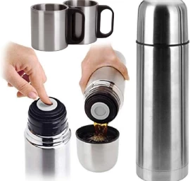 Kelioninis Termosas 1000 Ml Su 2 Puodeliais Sidabrinis