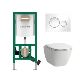Komplektas: rėmas Laufen INEOLINK su balta plokštele ir unitazas Laufen Lua Rimless