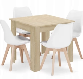 Kvadratinio Stalo 80x80 ąžuolo sonoma Komplektas + 4 Kėdės Mark Baltos Spalvos
