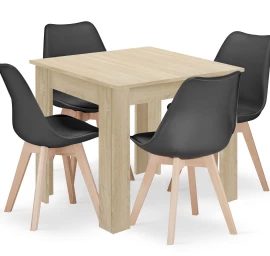 Kvadratinio Stalo 80x80 ąžuolo sonoma Komplektas + 4 Kėdės Mark Juodos Spalvos