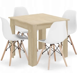 Kvadratinio Stalo 80x80 ąžuolo Sonoma Komplektas + 4 Kėdės Osaka Balta