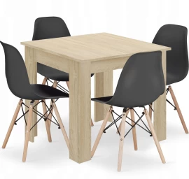 Kvadratinio Stalo 80x80 ąžuolo Sonoma Komplektas + 4 Kėdės Osaka Juodos Spalvos