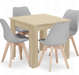 Kvadratinis Stalas 80x80 ąžuolo Sonoma + 4 Kėdės Mark Pilka