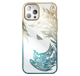 Prabangus iphone 14 Plus Dėklas Su Kristalais phoenix Series Aukso-mėlynos Spalvos
