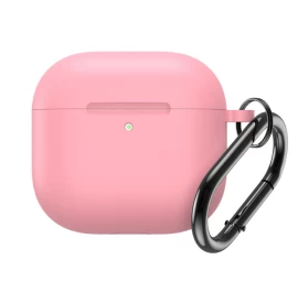 Silikoninis Dėklas airpods 4 Su Karabinu - Rožinis
